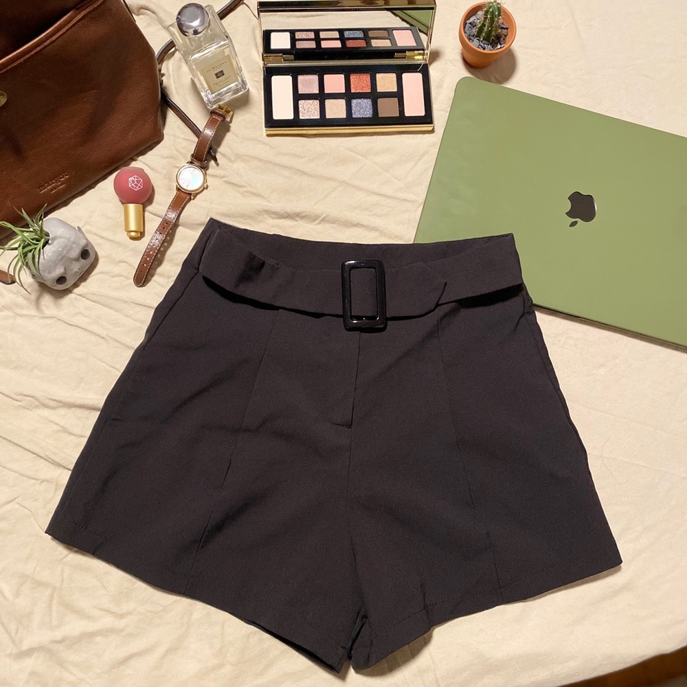 Belted Black Shorts